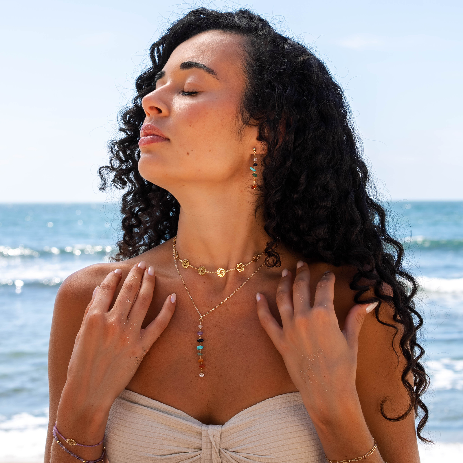 Lotus and Luna 7 Chakras Healing Necklace (Gold)