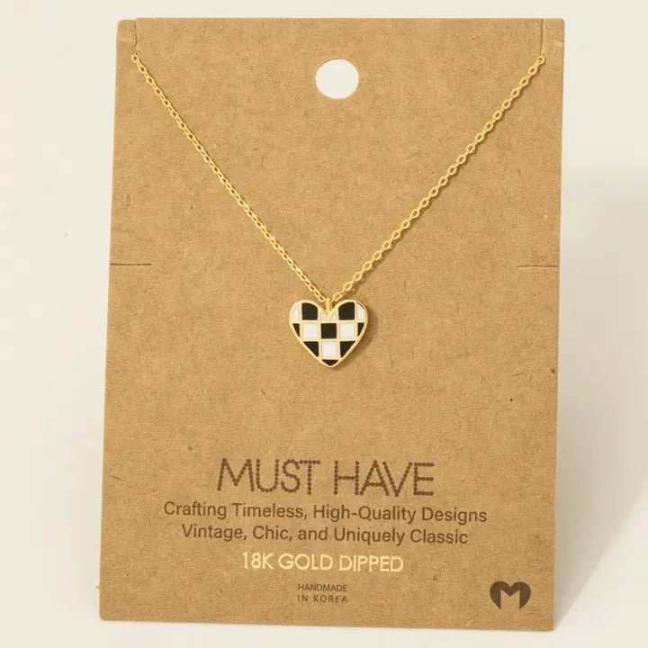 Fame Gold Dipped Epoxy Checkered Heart Pendant Necklace