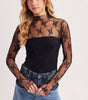 BLUIVY FLORAL EMBROIDERY LACE MESH LAYERING TOP