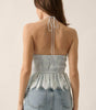 Promesa Layered Floral Eyelash Lace Ruffle Halter Cami Top