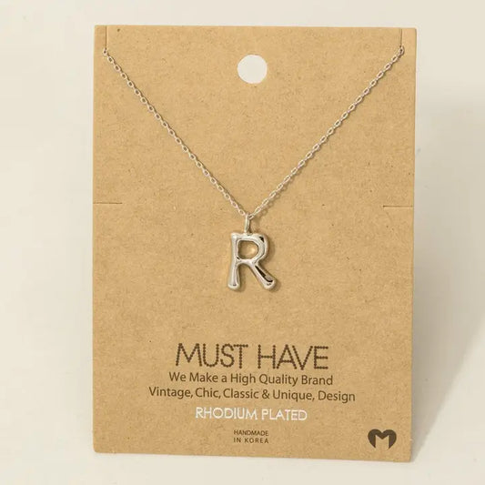 Gold Dipped Bubble Letter Pendant Necklace R Silver