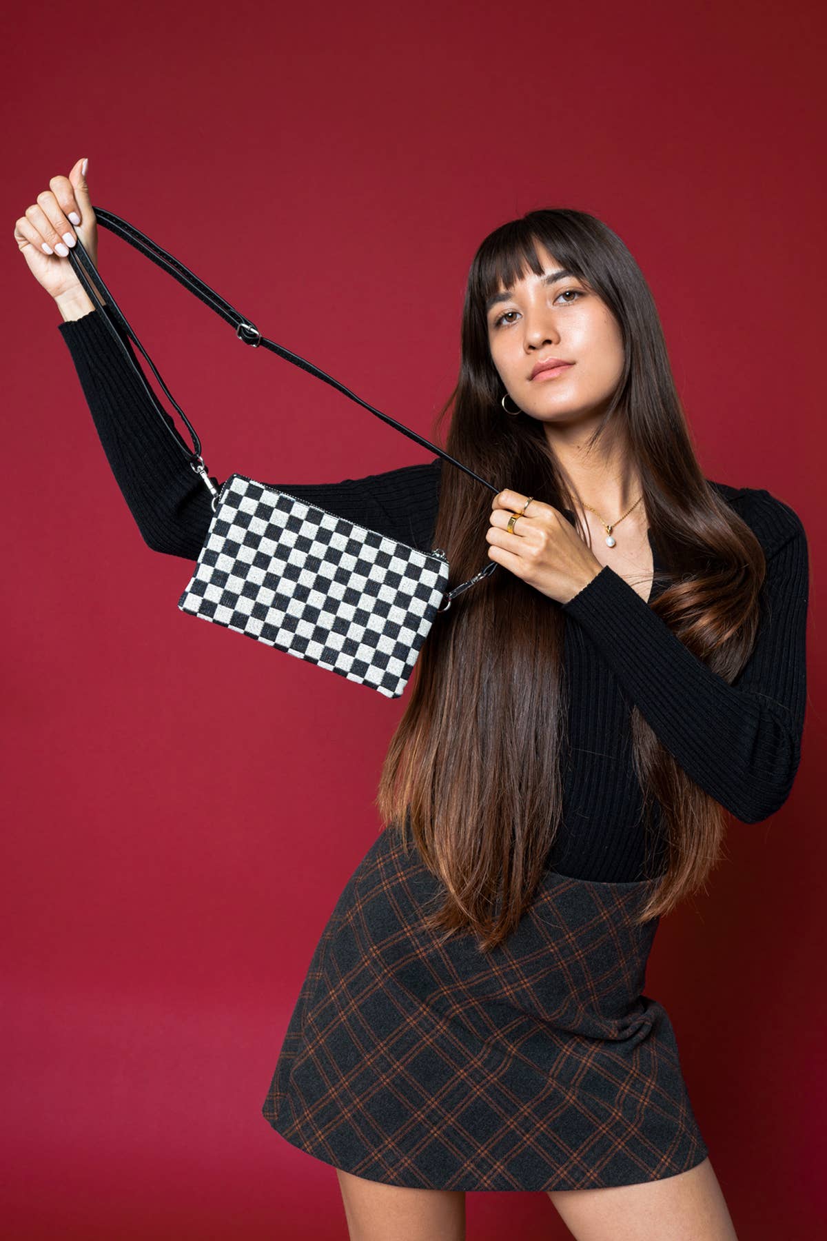 Jen & Co. Riley Checkered 3 Compartment Crossbody/Wristlet