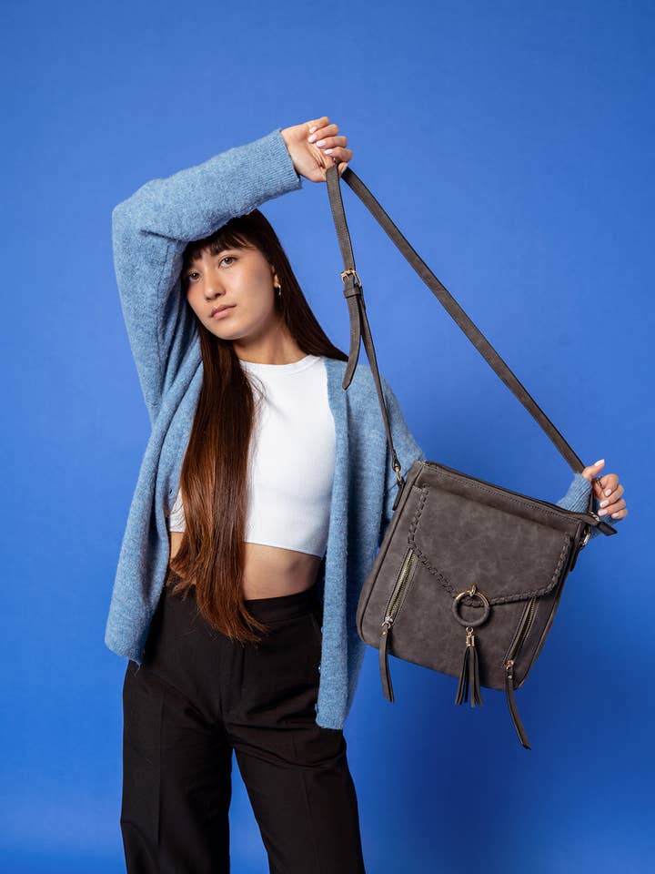 Jen & Co. Layla Faux Suede Whipstitch Crossbody w/ Tassel