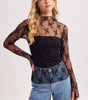 BLUIVY FLORAL EMBROIDERY LACE MESH LAYERING TOP