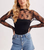 BLUIVY FLORAL EMBROIDERY LACE MESH LAYERING TOP