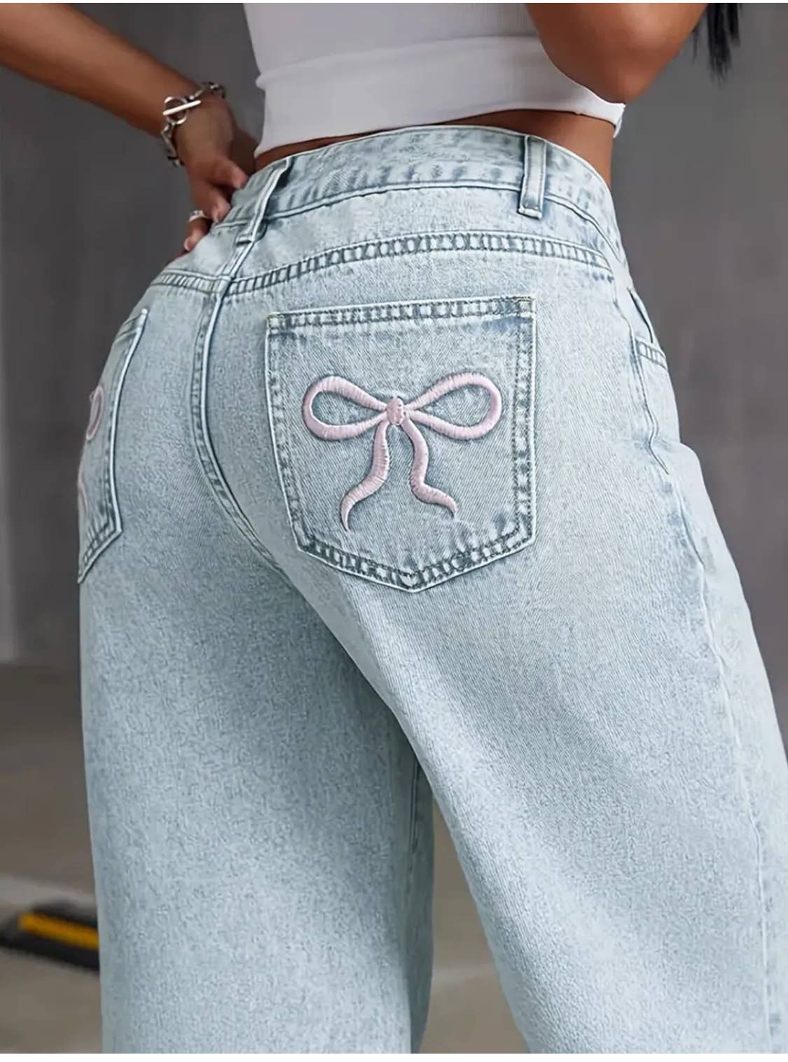 Serenity Collective Women's Bow Wide Leg Jeans