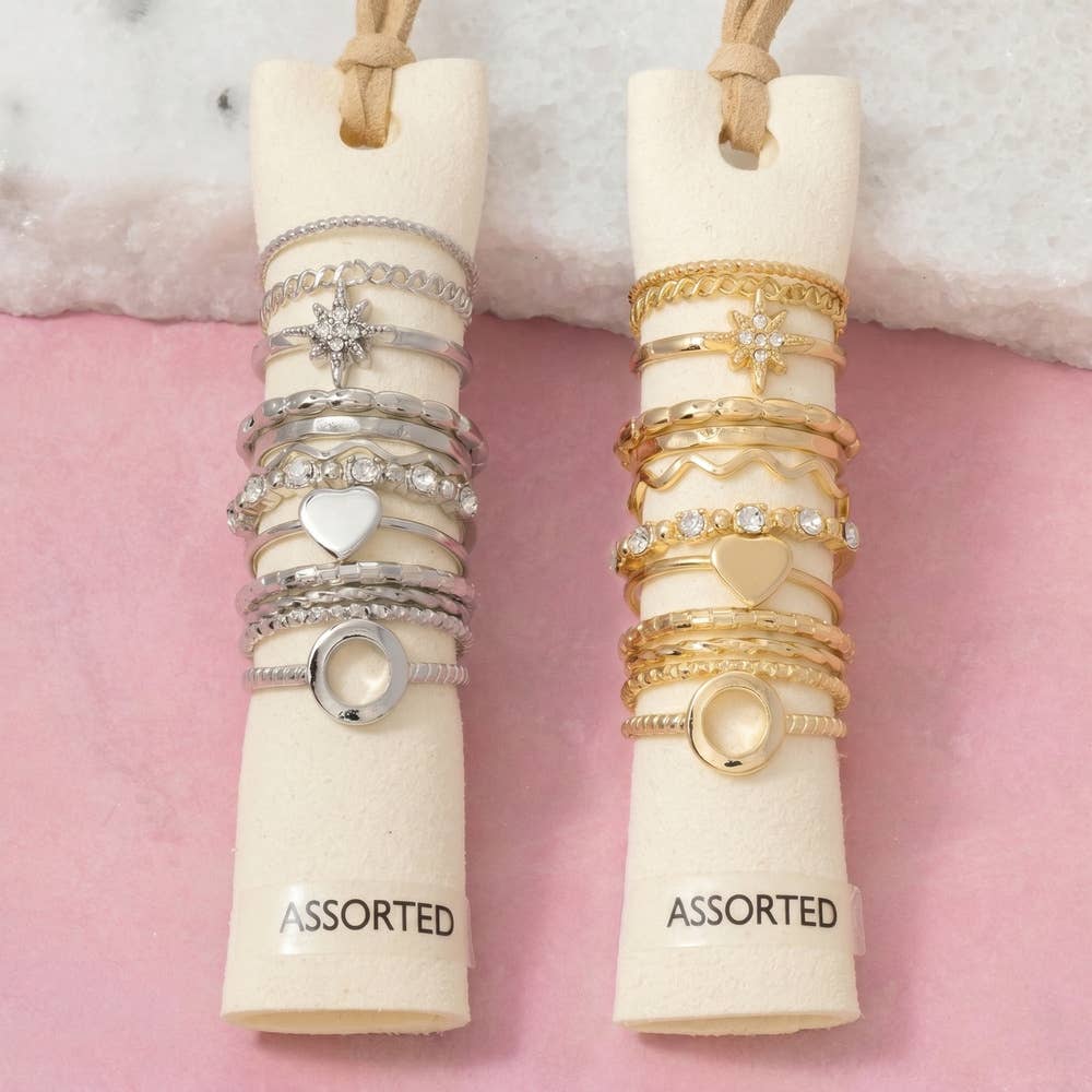 Oval Signet And Crystal Stacking Ring Set
