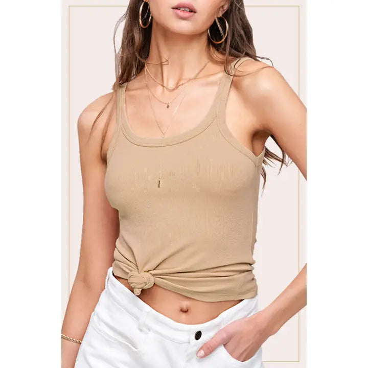 La Miel Basic Stretchy Rib Knit Fabric Tank Top