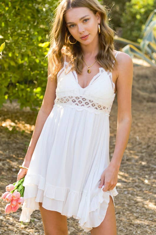 La Miel Women's Crochet Lace Sleeveless Bralette Mini Dress