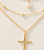 Fame Layered Chains Cross And Pearl Charm Necklace