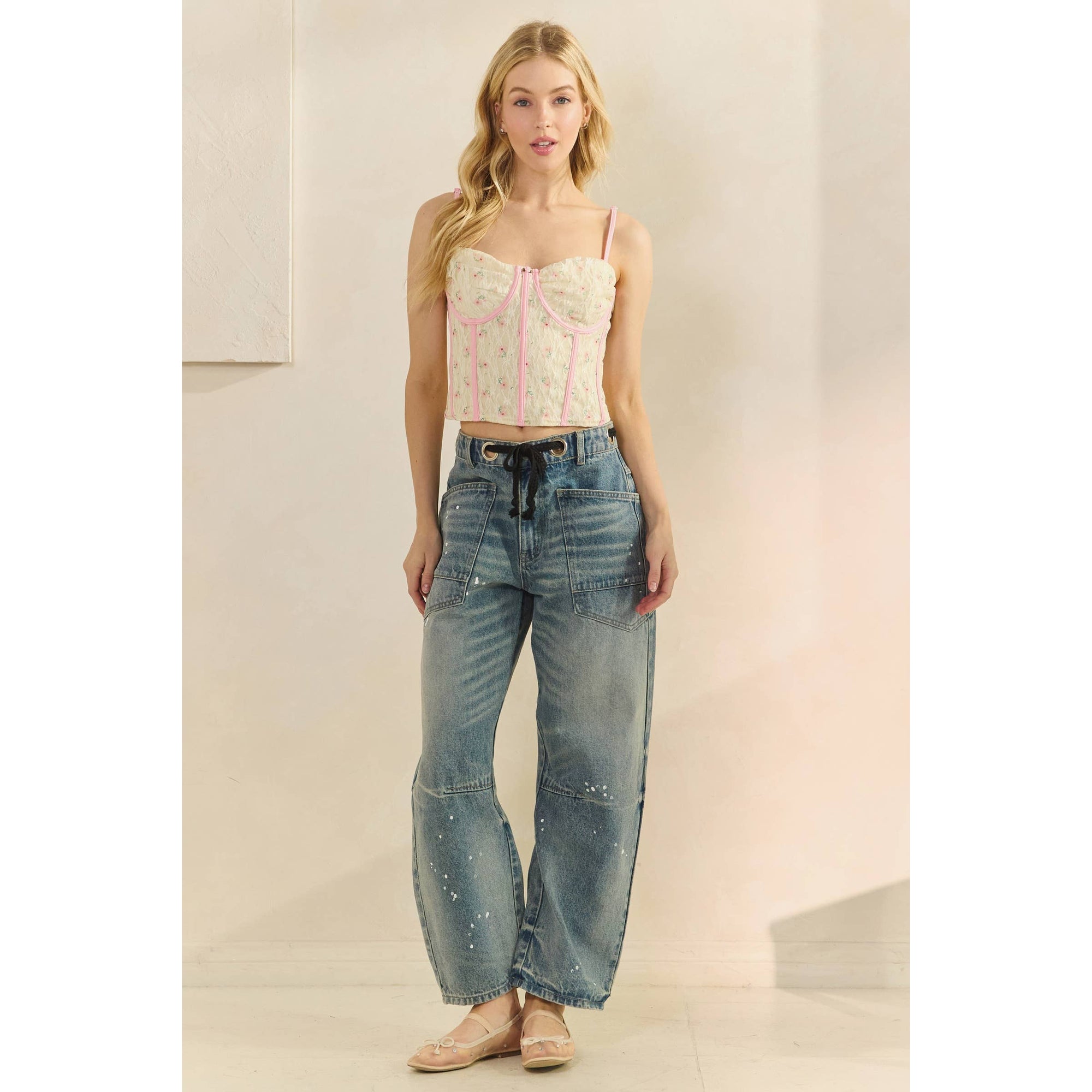 Veveret Flower Lace Corset Cami Top