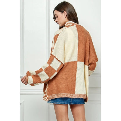 Checkered Block Open Cardigan