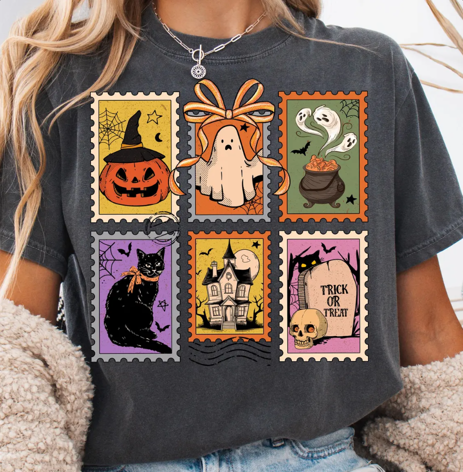 Southern Backroad Tees Women's Retro Ghost Stamp Halloween/Fall Sweatshirt