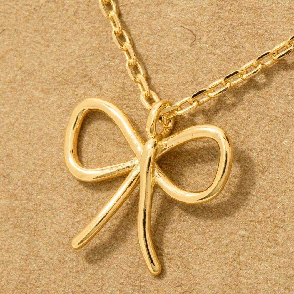 Fame Wire Ribbon Bow Pendant Necklace