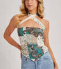 Bluivy Women's Paisley Crossover Halter Neck Bandeau Top