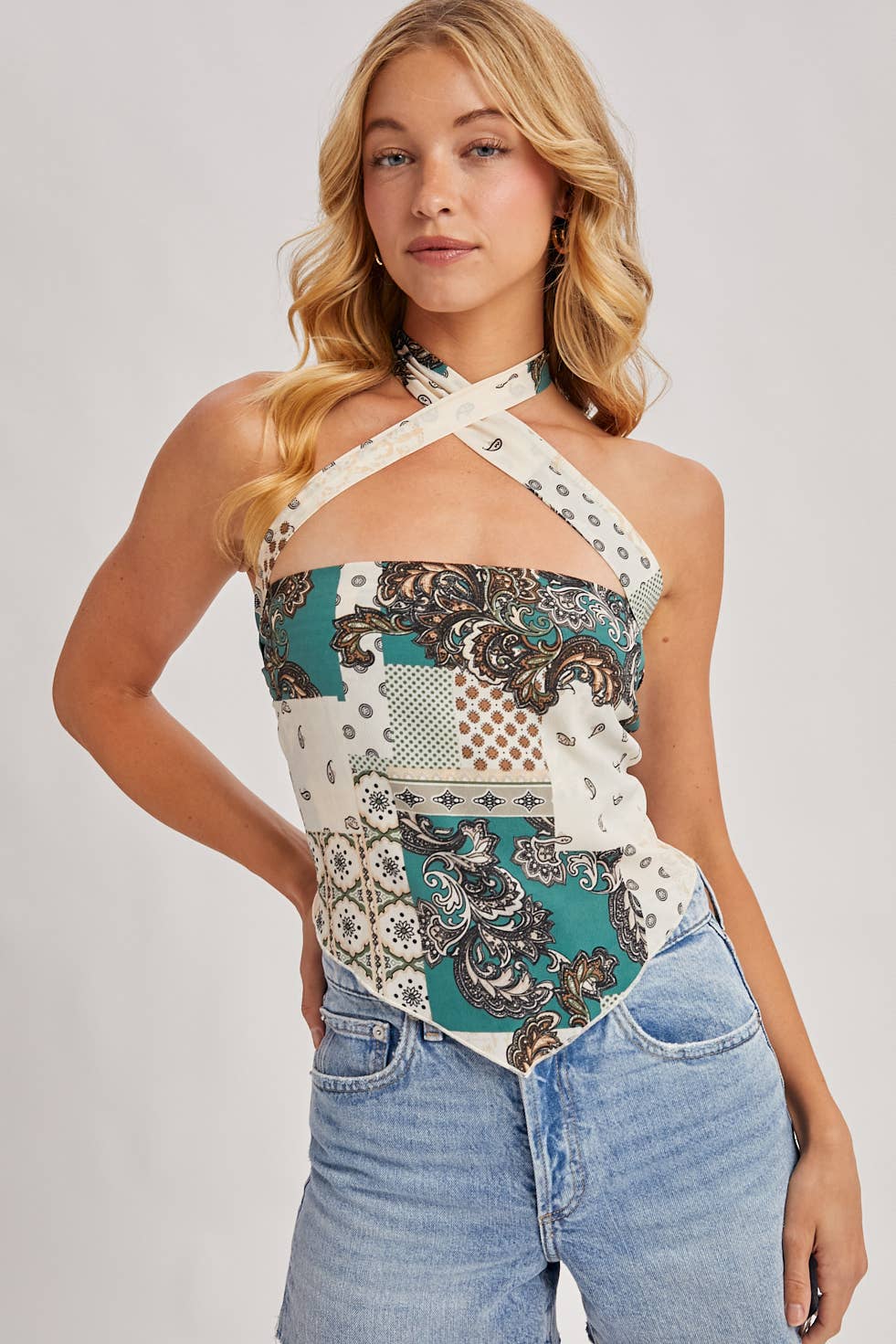 Bluivy Women's Paisley Crossover Halter Neck Bandeau Top