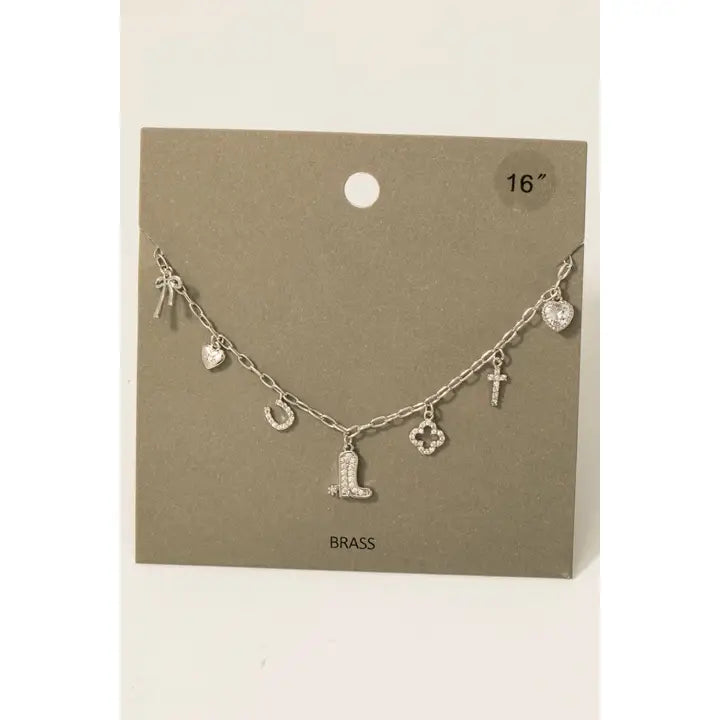 Fame Mixed Cz Pave Western Charms Chain Necklace