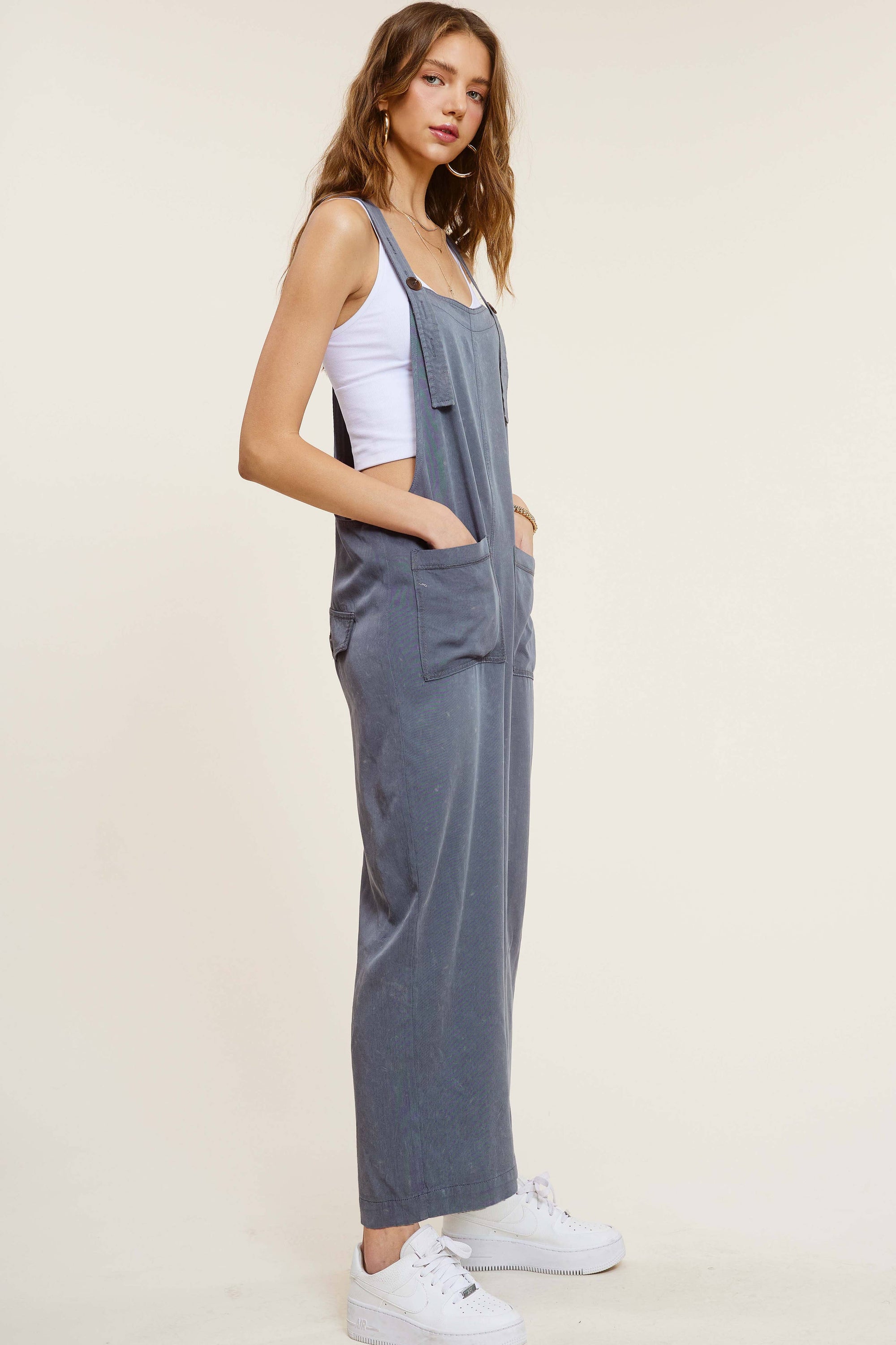 La Miel Relaxed Fit Mineral Washed Jumpsuit with Pockets