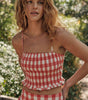 Promesa Gingham Plaid Smocked Cropped Ruffle Cami Top