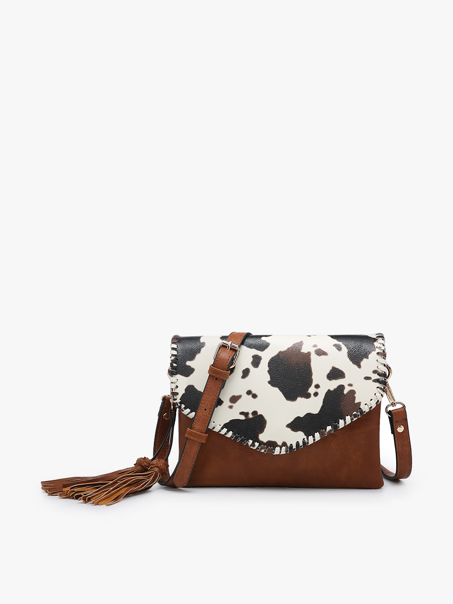 Jen & Co. Sloane Flapover Crossbody w/ Whipstitch and Tassel