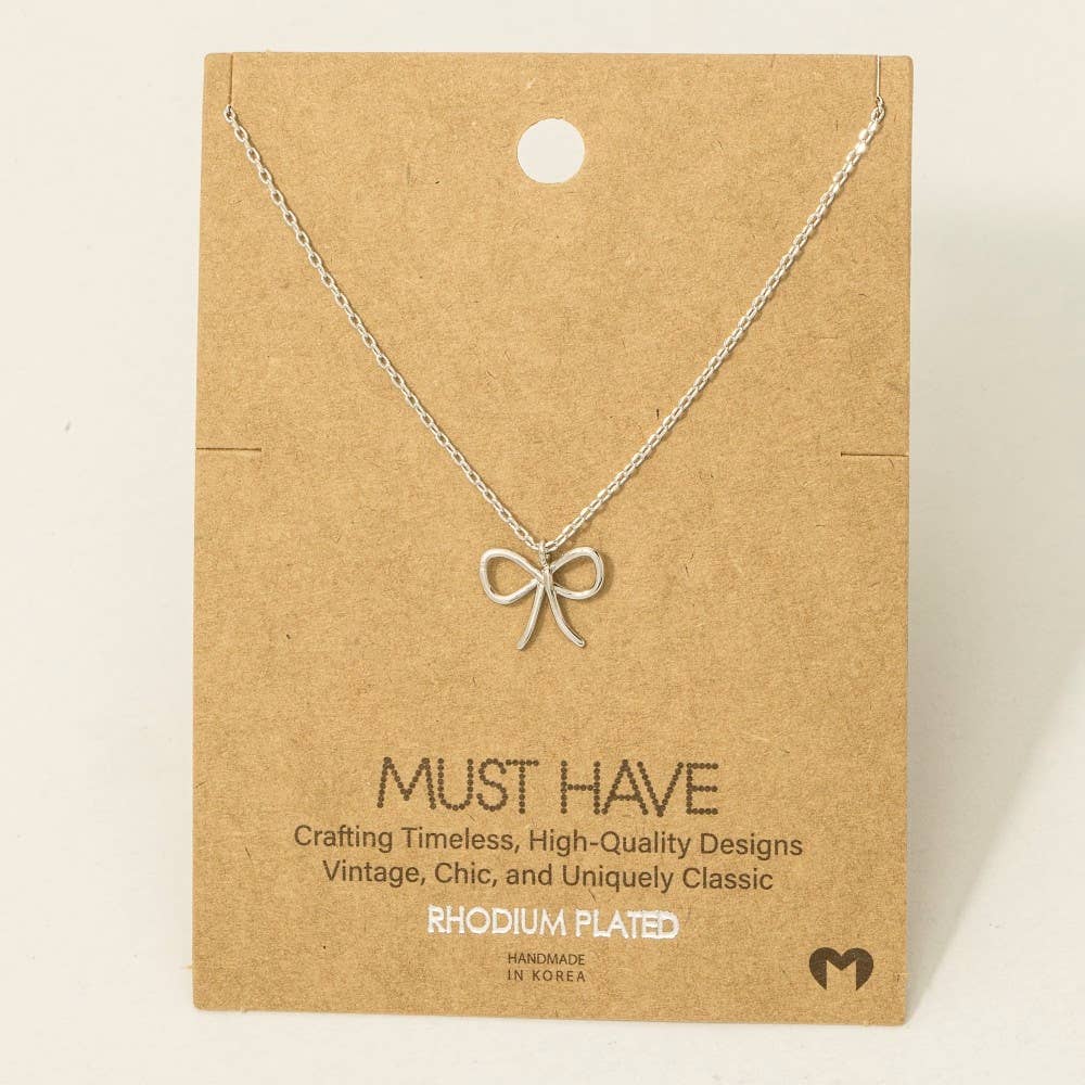 Fame Wire Ribbon Bow Pendant Necklace