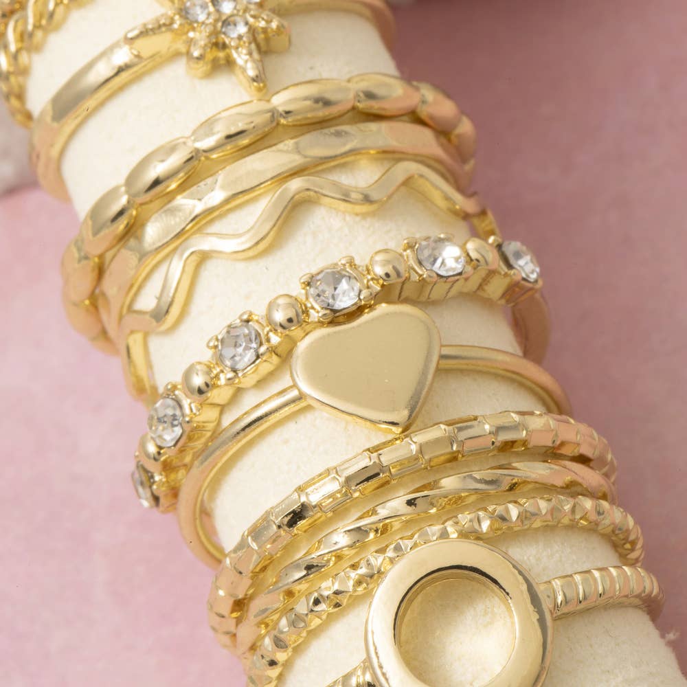 Oval Signet And Crystal Stacking Ring Set