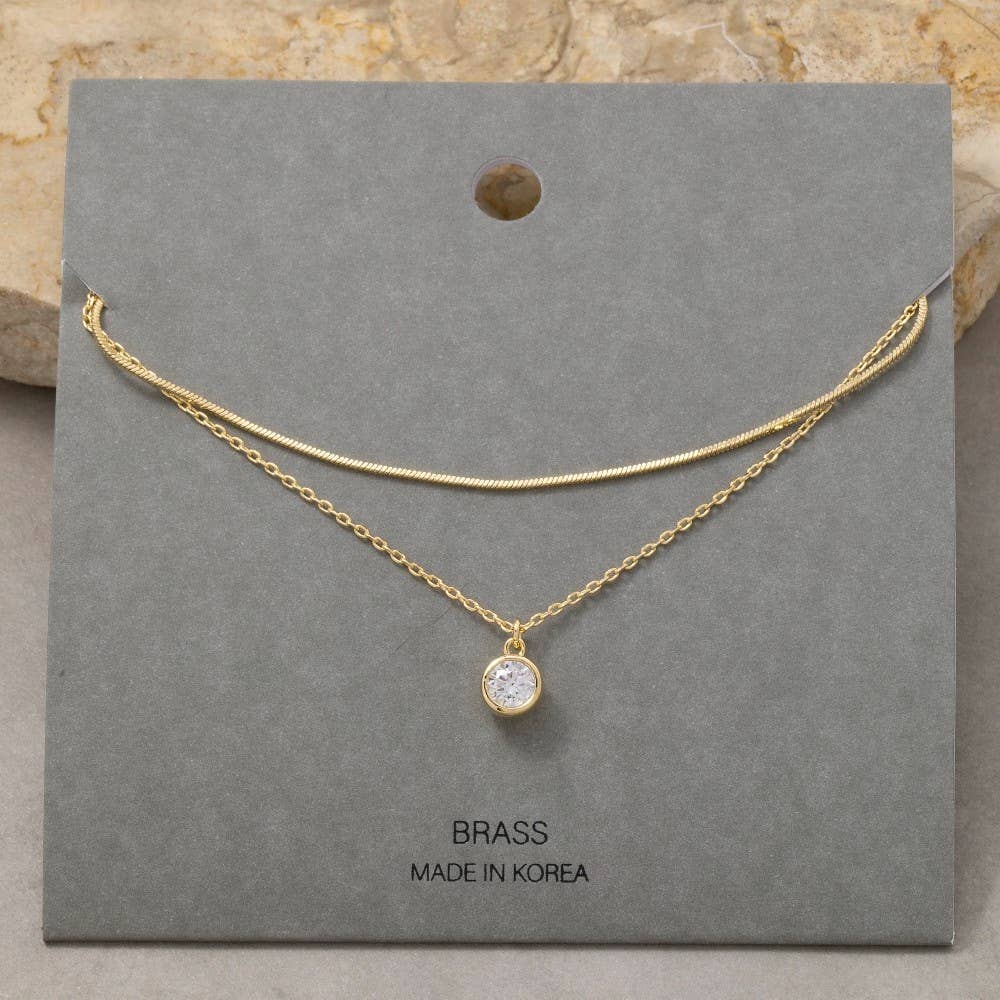 Round Cz Pendant Layered Chains Necklace