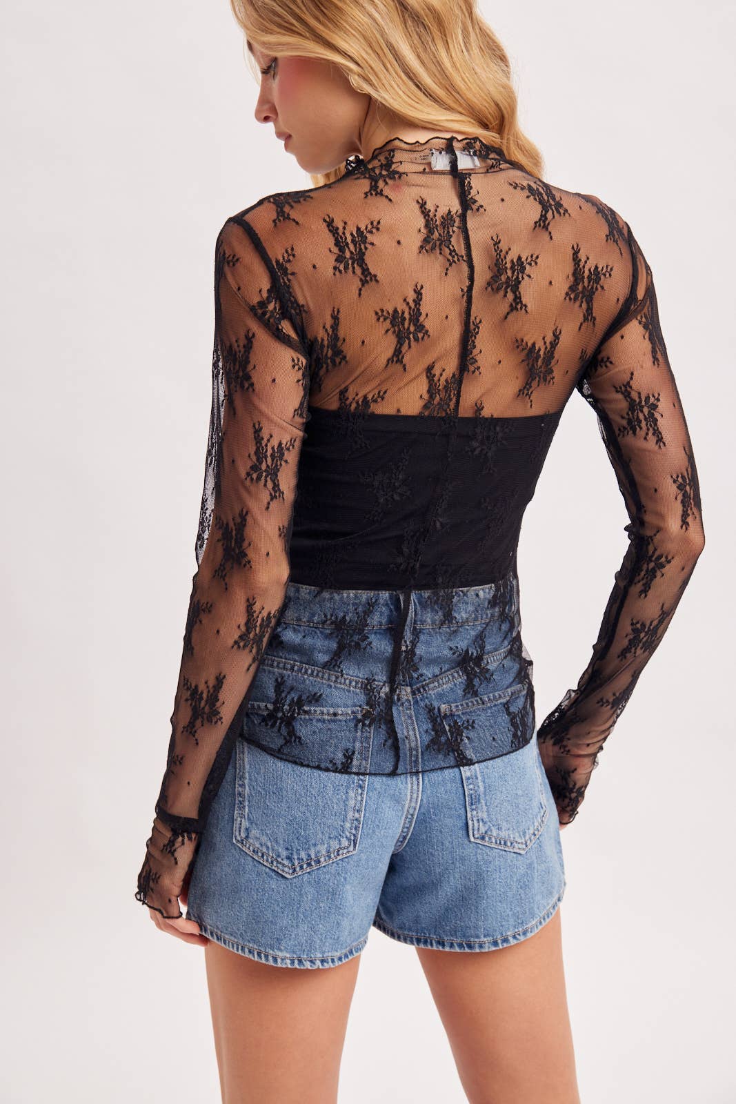 BLUIVY FLORAL EMBROIDERY LACE MESH LAYERING TOP