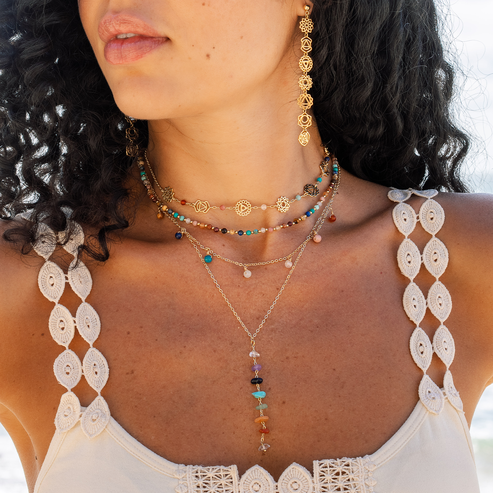 Lotus and Luna 7 Chakras Healing Necklace (Gold)