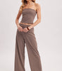 Bluivy Women's Striped Knit Tube And Wide Pants Set