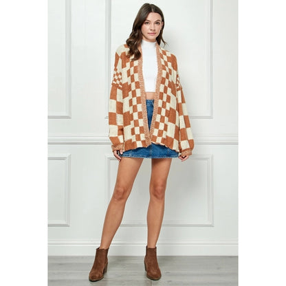 Checkered Block Open Cardigan