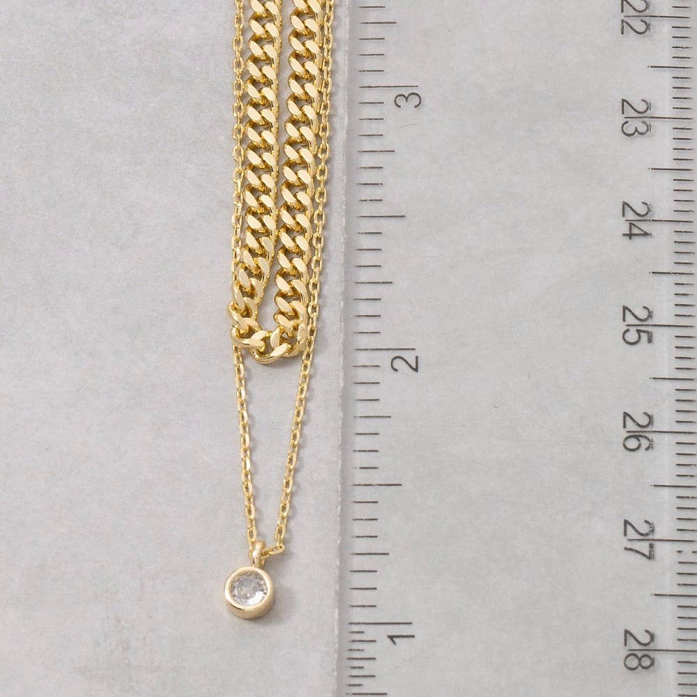 Secret Box Gold Dipped Layered Chain Cz Charm Necklace