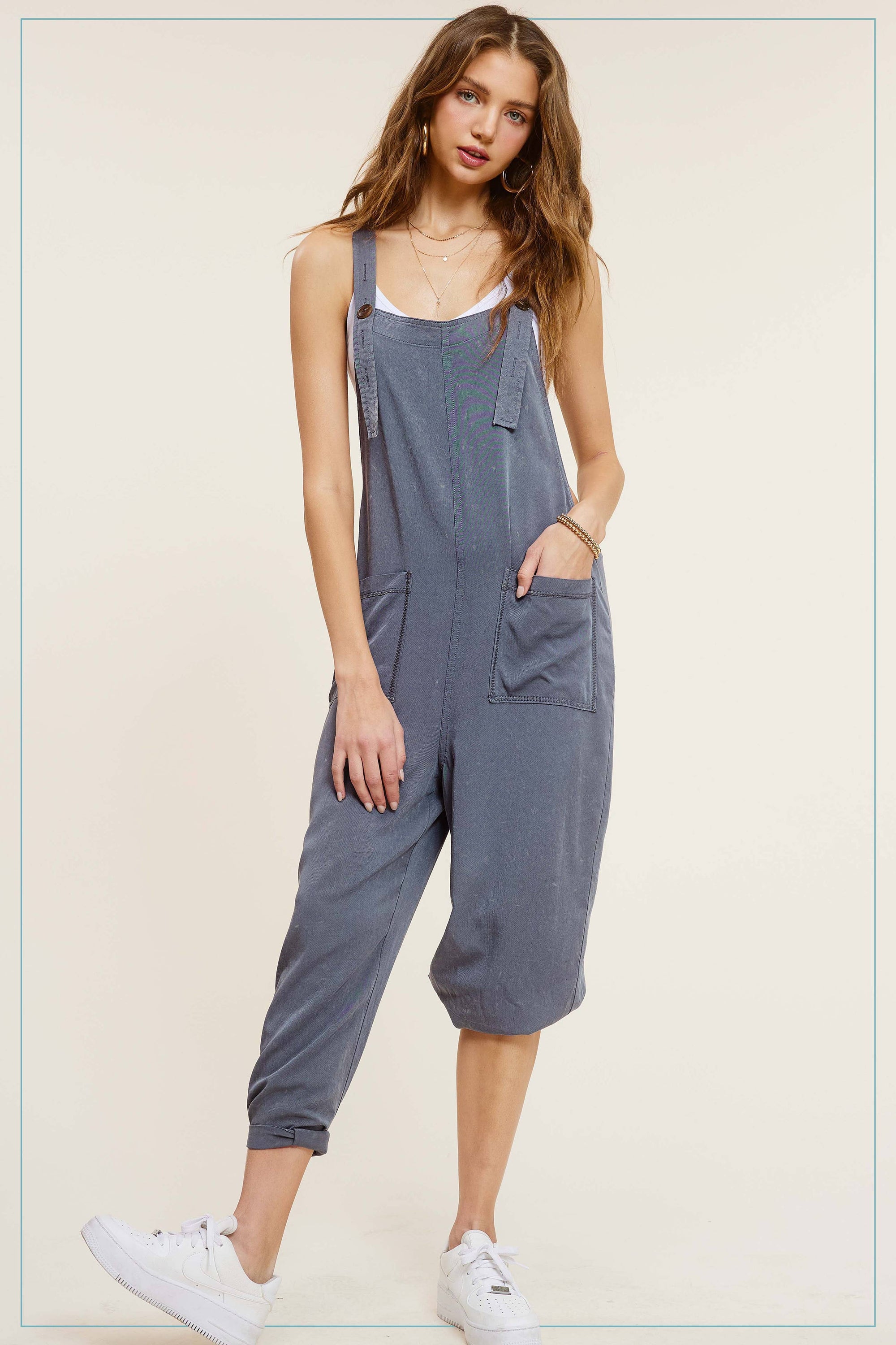 La Miel Relaxed Fit Mineral Washed Jumpsuit with Pockets