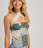 Bluivy Women's Paisley Crossover Halter Neck Bandeau Top