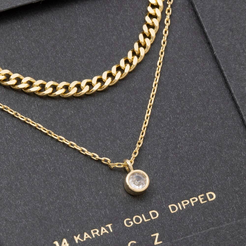 Secret Box Gold Dipped Layered Chain Cz Charm Necklace