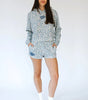 Happy Camp3r Women's Dusty Blue Garden Scuba Croped Sweater