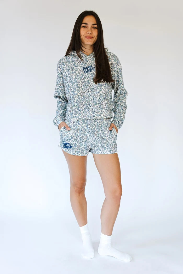 Happy Camp3r Women's Dusty Blue Garden Scuba Croped Sweater