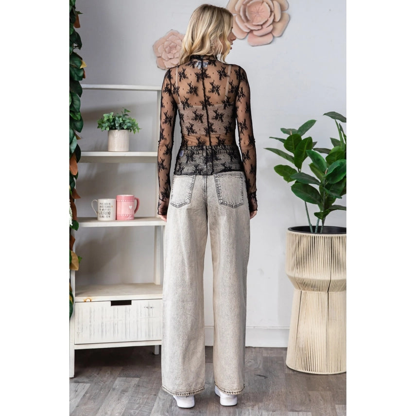 Lace Long Sleeve See Through Top