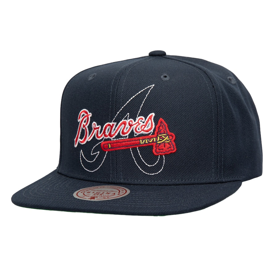 Men's Atlanta Braves Mitchell & Ness Navy Double Up Snapback Hat