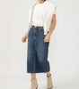 Silver Women's Side Slit Denim Midi Skirt