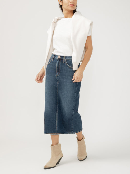 Silver Women's Side Slit Denim Midi Skirt