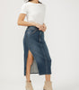 Silver Women's Side Slit Denim Midi Skirt