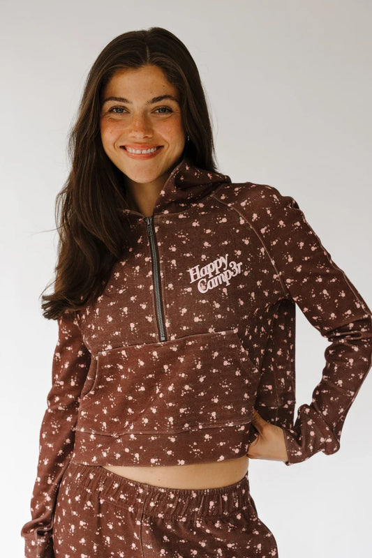 Happy Camp3r Women's Cocoa Blush Half Zip Scuba Hoodie